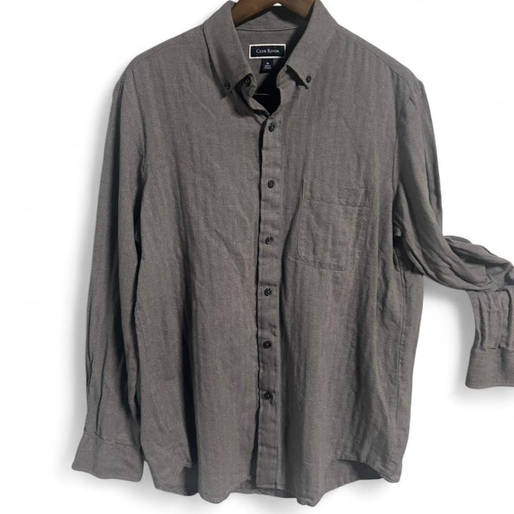 Men's long sleeve Gray 100% cotton button-up shirt by Club Room size M‎